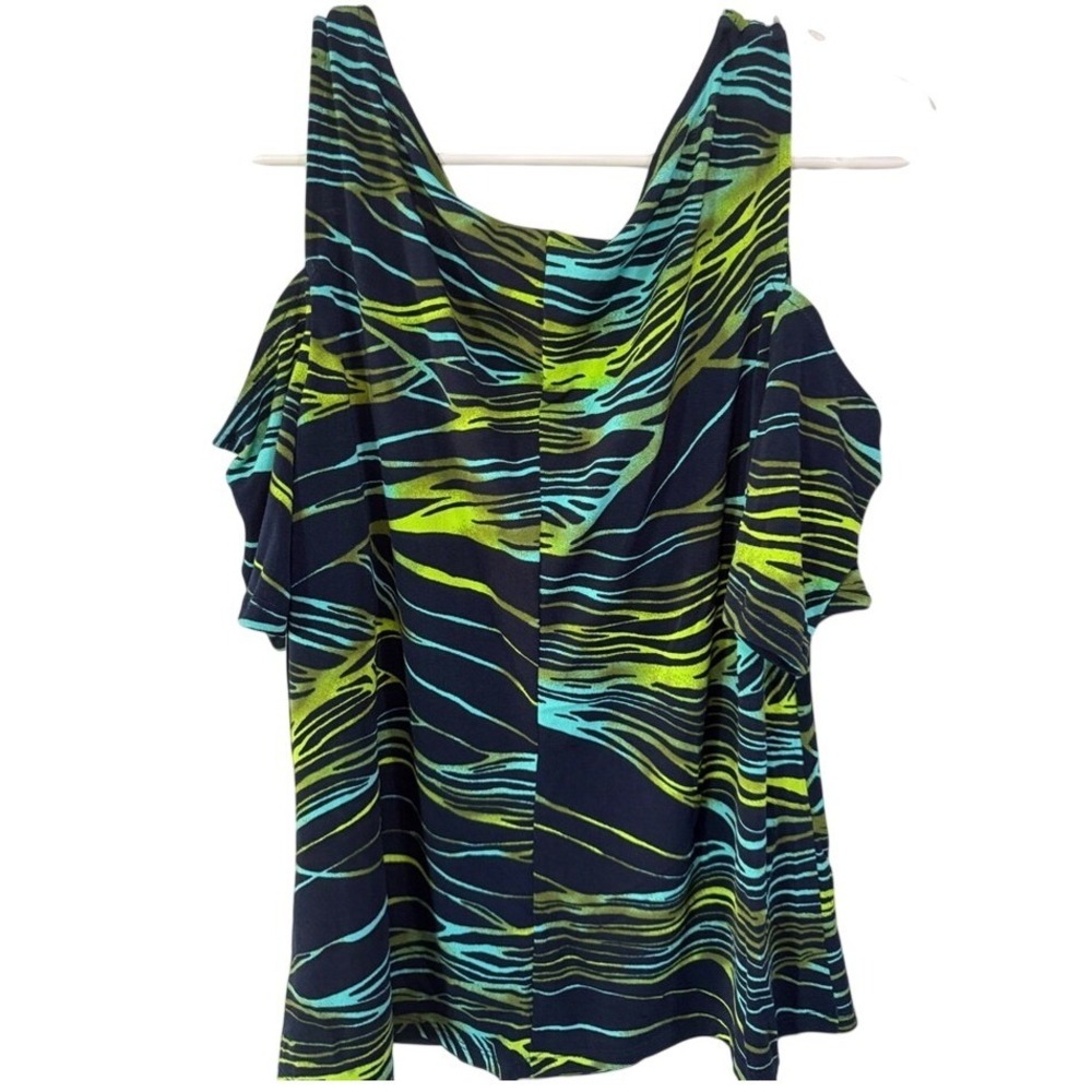 Bold Elements Blue Wave Multi Cold Shoulder Buckle Top Large NWT - Picture 2 of 8